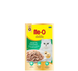 THỨC ĂN CHO MÈO Me-O delite Dạng Pate Vị cá ngừ với gà xé nấu đông Gói 70g 