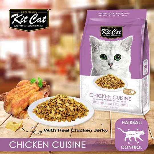 Kit Cat Chicken cuisine kèm topping gà 1.2kg - Hạt khô tiêu búi lông cho mèo