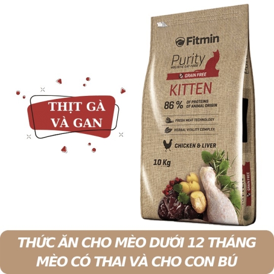 Fitmin Cat Purity Kitten - Thức Ăn Cho Mèo Đang Mang Thai, Cho Con Bú, Mèo Con Dưới 12 Tháng 10KG